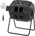 OLIXIS Compost Bin Outdoor 43 Gallon, Dual Chamber Composter Tumbler Outdoor with Gloves, Efficient 360°Rotating Composting Bin for Patio, Lawn, Home Gardening and Landscape, Classic Black