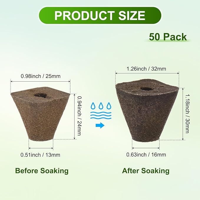 M METERXITY 50-Pack Grow Sponges, 1.3x0.6x1.2 Inch Replacement Root Growth Sponges Seed Pods for Plant Rooting/Seed Germination/Hydroponic Gardens System Supplies, Starter Plug for Seeds