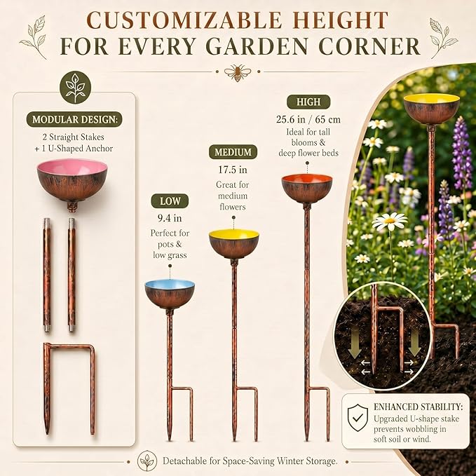 Teenyyou 6 Pcs Bee Watering Station for Garden Bee Metal Watering Cups Butterfly Water Feeder Small Insects Bath Bowl Cups Metal Stakes for Outdoor Garden Decor (Colorful)