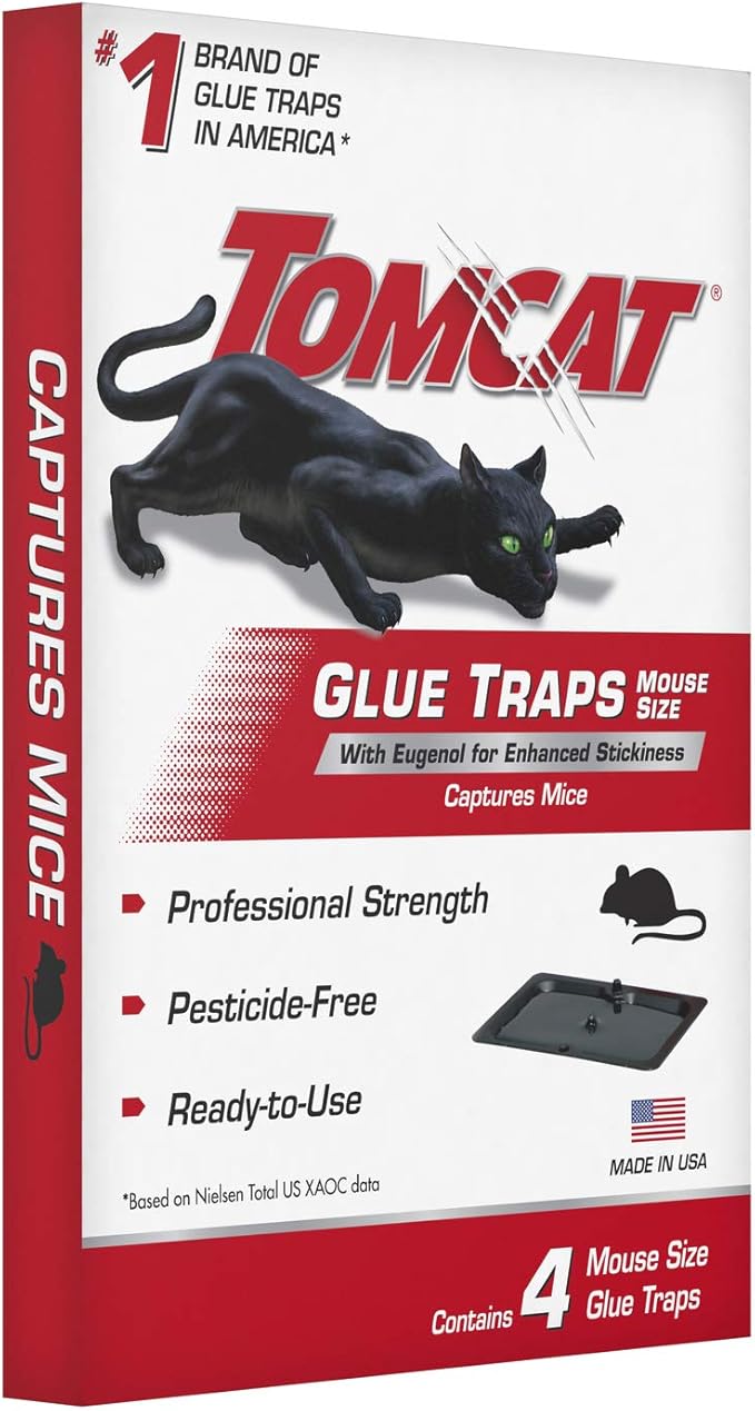 Tomcat Mouse Trap with Immediate Grip Glue for Mice, Cockroaches, and Spiders, Ready-to-Use, 2-Pack (8 Glue Traps)
