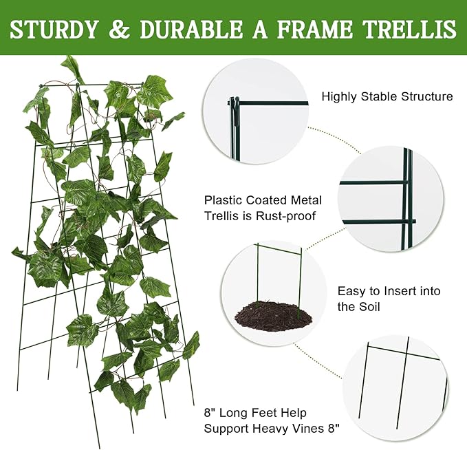 48" Hx 18" L Cucumber Trellis for Garden A Frame Plant Support for Raised Bed, Outdoor Indoor Plant Garden Trellis for Climbing Plants (3 Packs)