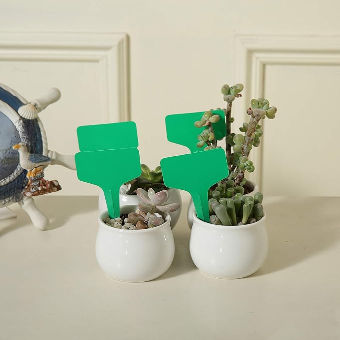 100 Pcs T-Type Plant Labels with a Gel Pen, Waterproof Nursery Plant Tags Plastic Garden Markers, Green, 6 x 10cm