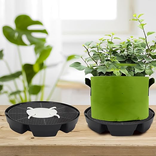 4 Pack Plant Saucer Stand Set, Self-Watering Elevated Plant Stand with Cotton Fabric and Rope, Auto Plant Watering Devices Flower Pot Tray Accessories for Indoor Greenhouse Grow Tent (13)