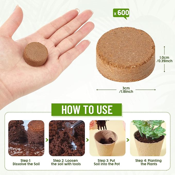 Layhit Seed Starter Plant Pots Kit, Compressed Coir Fiber Potting Soil, 2.36 Inch Nursery Pots, Small Seed Starting Starter Tray Bulk, Garden Germination Container Set with Planting Labels (1200 Pcs)