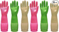 Bamllum 3 Pairs of Rubber Dishwashing Gloves for Kitchen and Household Cleaning – Long Cuff 15", Reusable, Flexible Long-lasting and Non-Slip (Red+Yellow+Green, Medium) (Pack of 2)