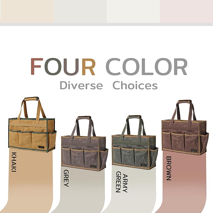 Canvas Large Tool Bag - A Large Main Pocket and 14 Insert Pockets - Durable 16oz Waxed Canvas Tool Case with Handle - 16.5 X 7 X 12 inch | ArmyGreen