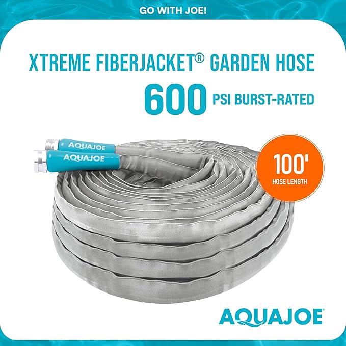 Aqua Joe AJFJH100-58-PRX XTREME FIBERJACKET Flexible, Kink-Resistant Garden Hose, 600 PSI Max, 5/8-Inch Diameter, 100 Feet
