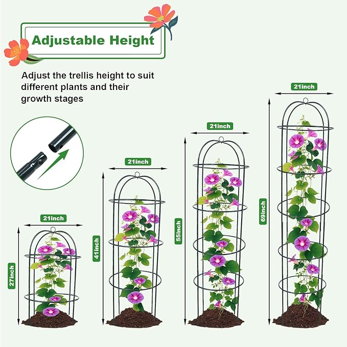 Garden Obelisk Trellis for Climbing Plants 69inch/5.7FT Heavy Duty Metal & Rustproof Plant Climbing Support for Garden Indoor Outdoor Potted Plant Flowers Fruits Vegetable Vines 1pack