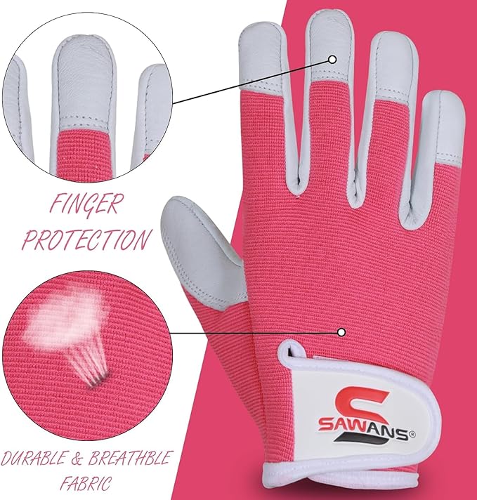 SAWANS Leather Gardening Gloves for Women/Men Ladies Working Gloves Thorn Proof Rigger Garden Gloves Safety work gloves