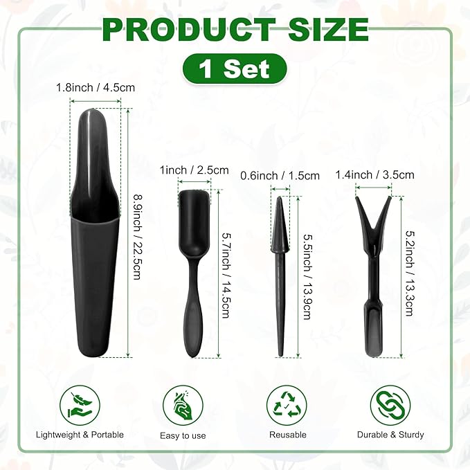 M METERXITY 1-Set Garden Shovel Hand Tools Transplanting Succulent Cultivation Digging Scoops Kits, Plastic Mini Garden Tool Set for Bonsai Potting/Flower Planting [Black]