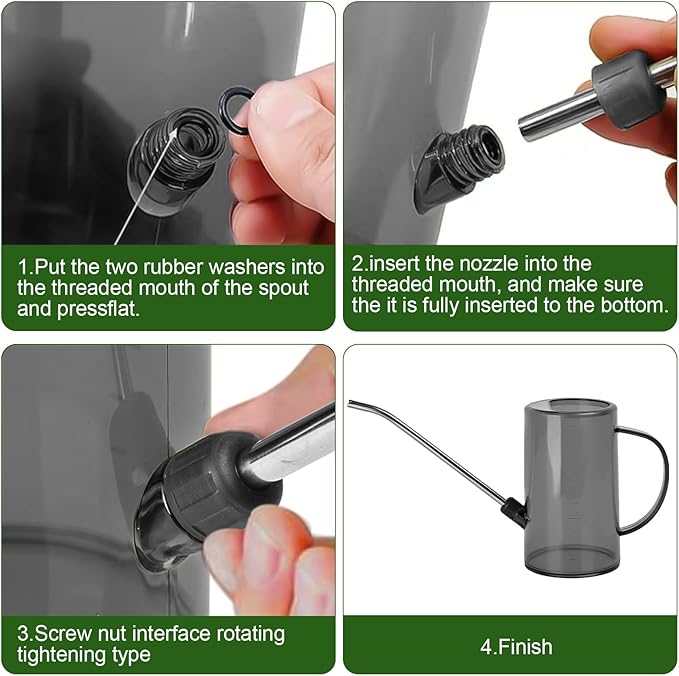 Plastic Watering Can - with Long Spout - 1/4 Gallon - 34 Oz - Grey