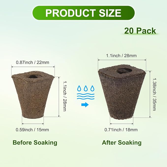 M METERXITY 20-Pack Grow Sponges, 1.1x0.7x1.4 Inch Replacement Root Growth Sponges Seed Pods for Plant Rooting/Seed Germination/Hydroponic Gardens System Supplies, Starter Plug for Seeds