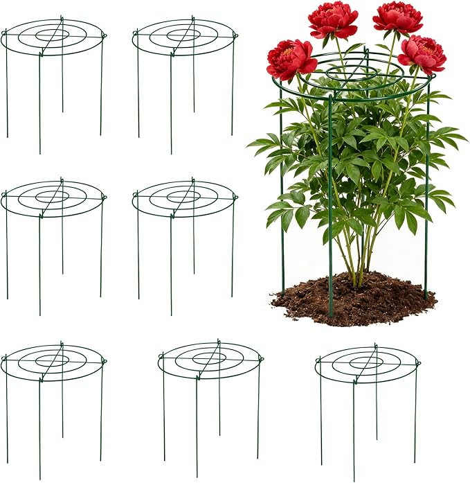 8 Pack Peony Cages Set 11.5" Dx16 H Peony Cages and Supports Heavy Duty Metal Plants Support Cage for Outdoor Green Support Rings for Flower Strawberry Tomato Hydrangeas