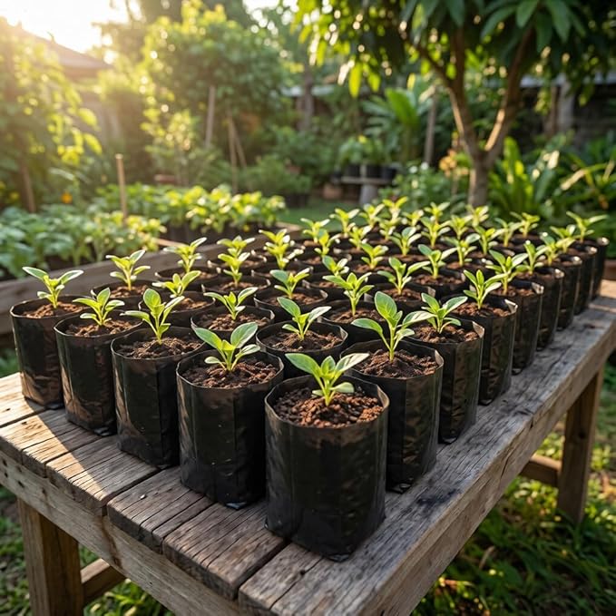 gardtree 100 Pcs Thicken Seedling Nursery Bags, 4.7" x 7.8" Deep Plastic Grow Bags with Drainage Holes, Heavy Duty Plant Starter Pots for Vegetables, Flowers, Succulents and Cuttings