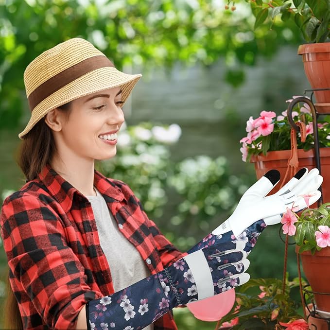 Leather Long Gardening Gloves for Women Thorn Proof Garden Gloves Yard Working Gloves