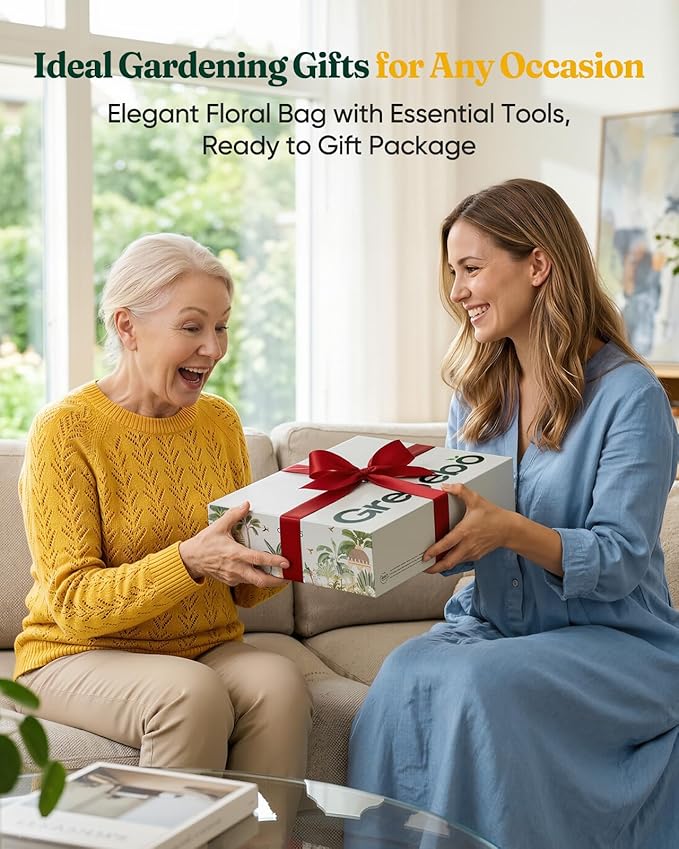 Genebo 7-Piece Gardening Tools Set, Gift for Women, Beginners, Tools Kit with Plant Repotting Mat & Tool Bag, Stainless Steel Gardening Hand Tools for Indoor Transplanting, Succulent Bonsai Plants