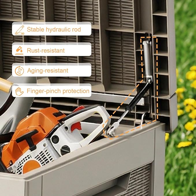 320 Gallon Outdoor Storage Deck Box Waterproof Resin Lockable Outside Bench Porch Patio Furniture Pool Float Garden Tool Cushion UV Resistant Bin Beige