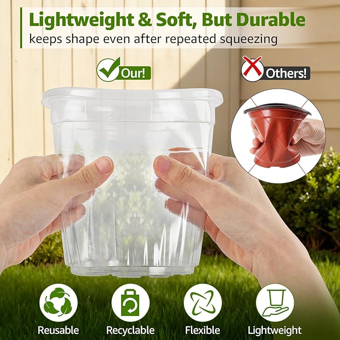MIXC Clear Nursery Pots with Drainage Holes, 5/4/3.5 Inch Reinforced Transparent Plastic Seed Starter Pots, for Indoor Outdoor Gardening Seedling Planter, 30 Pack
