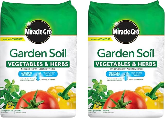 Miracle-Gro 2 Pack Garden Soil with Moisture Control to Prevent Over Watering, In-Ground Vegetable and Herb Gardening, Feeds up to 3 Months, 1.5 Cu Ft