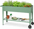 InSideOut Elevated 40" Raised Garden Bed Outdoor with Wheels & Shelf for Mobility, Metal Planter Box for Vegetables/Herbs, Patio-Balcony-Backyard (Sage Green)