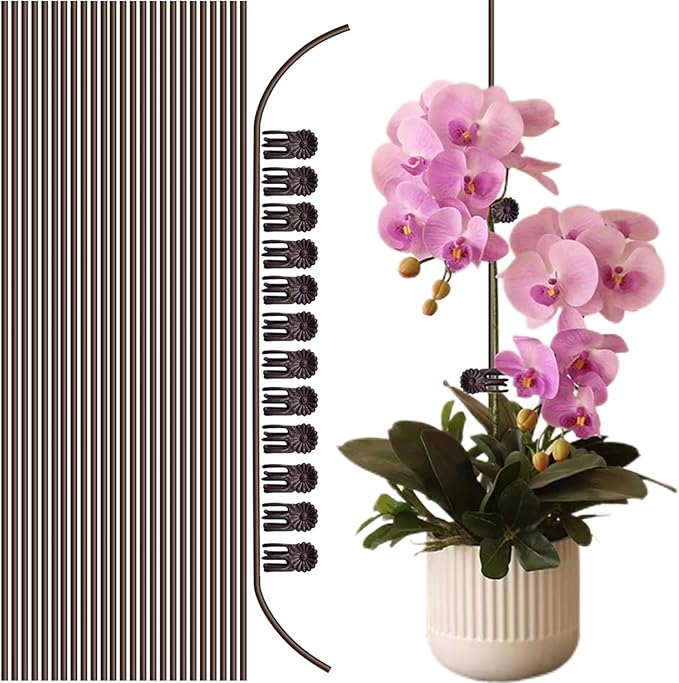 25PCS Plant Stakes for Indoor Plants, 15Inch Bendable Plant Support Stakes and 25PCS Plant Clips, Plant Sticks Support for Orchid, Flower, Potted Plants, Rose