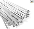 100-Pack Metal Zip Ties 11.8 inch, Heavy Duty 304 Stainless Steel Self-Locking Cable Ties for Outdoor Use, Multifunctional Cable Ties for Exhaust Wrap, Chain Link Fence Parts, Farms, Pipes