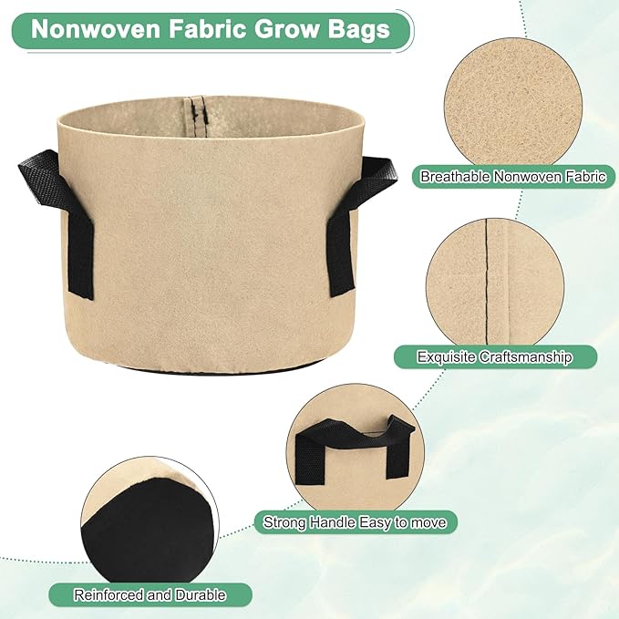 M METERXITY 5-Pack Plant Grow Bags 1 Gallon Grow Bags 300G Thickened Fabric Pots with Durable Handles Plant Garden Grow Pots for Fruits/Vegetables/Flowers/Plants [Khaki]