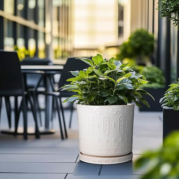 Eightpot Ceramic Pots for Plants 12 Inch - Large Ceramic Planters for Indoor Plants Outdoor Modern Flower Pot with Drainage Holes and Saucer for Office Garden Patio White