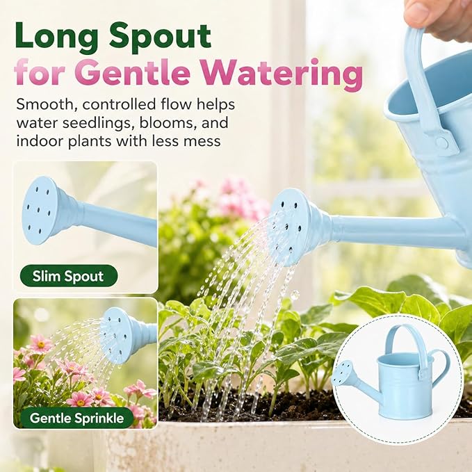 DECHOUS 5Pcs Small Metal Watering Can for Kids - 6.3x3 Inch Mini Flower Watering Pot for Indoor Plants, Assorted Colors, Small Sprinkling Kettle for Home Garden Outdoor