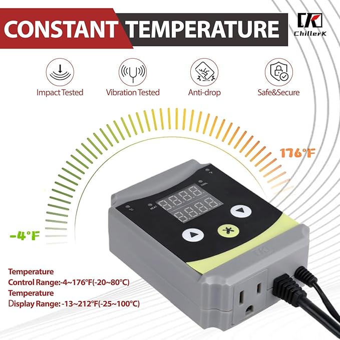 Refrigeration and Constant Temperature Control,Reptile Thermostat Temperature Controller,Digital Heat Mat for Seed Starting,Plant Germination,Incubator,Brooder, Brewing,Cooling Devices,-4-176°F,1000W