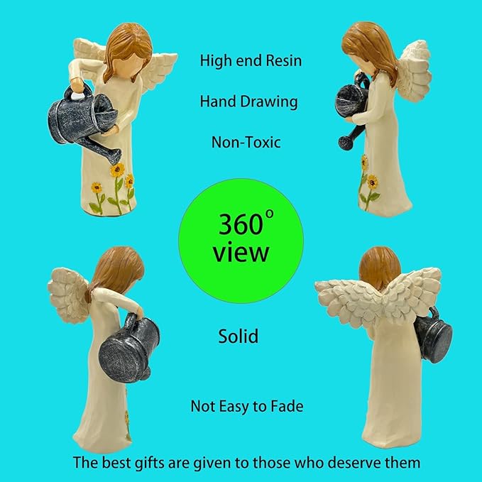 Garden Angel Statue - Hand-Carved Resin Figurine with Watering Can, Small Collectible Decor for Gardeners, Mothers, Teachers - Perfect Birthday/Thank You/Moving Gift