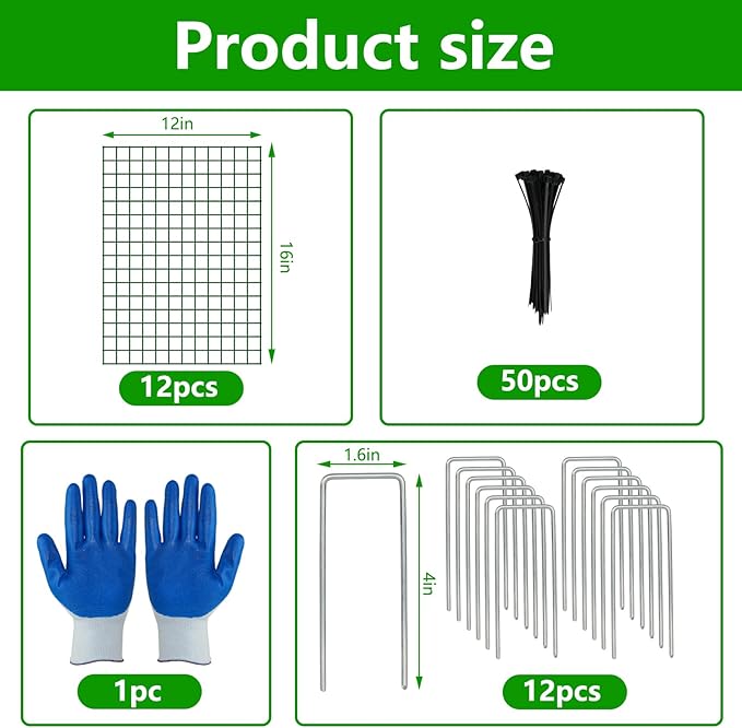 4 Pack Plant Protectors from Animals, 12''x16'' Metal Plant Cages for Outdoor Plants, Garden Plant Protector with Stakes & Zip Ties, Keep Rabbits Squirrels Out, Plant Cage for Flowers Vegetables