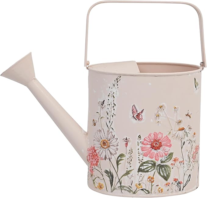 Metal Watering Can Flower Pot with Handle Rustic Farmhouse Water Can for Indoor Outdoor Garden Plants Watering (Pink)