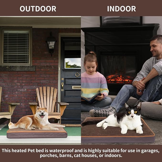 NAMOTEK Outdoor Heated Pet Bed for Cats Dog in Winter with Orthopedic Foam Base Auto Constant Temperature Electric Heating Pad & Waterproof Liner for Dog House Cabin Cot Doorway(31" Lx19 Wx1.7 Th)