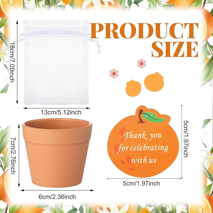 Ctosree 50 Sets Cutie Baby Shower Party Favors for Guests A Little Cutie Is on The Way Seed Packets Include Self Adhesive Seed Packets Flowerpot Thank You Tags Organza Bags for Orange Baby Shower