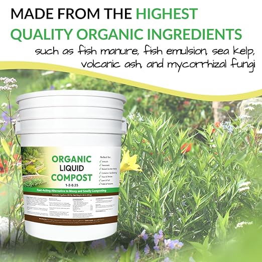 Organic Liquid Compost: Fast-Acting Alternative to Messy and Smelly Composting | Perfect for Annuals & Perennials, Trees & Shrubs, Lawn & Turf, and Fields & Pastures (5 Gallons, Treats Up to 2 Acres)