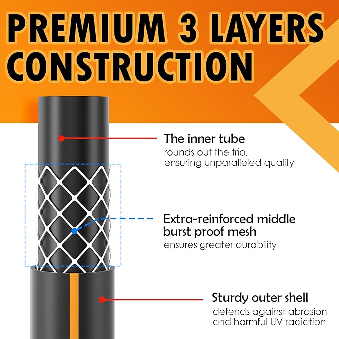 5/8 in. × 50 ft. High Flow Heavy Duty Garden Hose Flexible Hybrid Rubber Water Hose, No Memory Durable Premium Water Hose for Watering, Irrigation, Water Transfer Pump