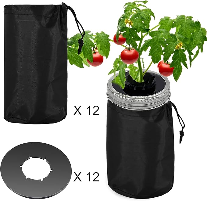 12pcs Kratky Wide Mouth Hydroponic Cover Lids with Blackout Sleeves and Hole for Mason Jars