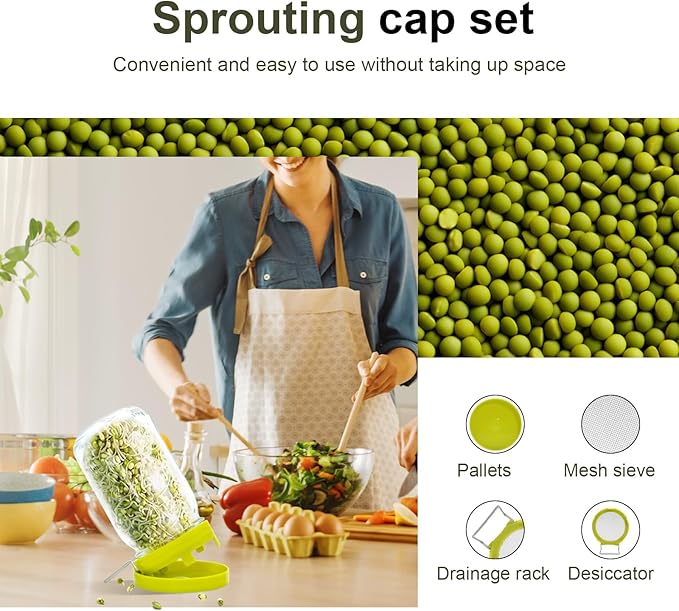 Sprouting Lids, Mason Jar Lids Wide Mouth-Sprouting Trays For Sprouts-Sprouts Growing Kit，Can Be Placed Vertically Or Diagonally（One lid and one drip tray）