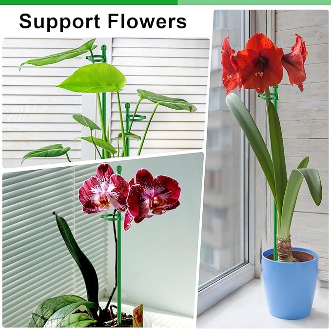 6Pcs Plant Support Stakes 17 inch SupKing Garden Orchid Sticks Extended to 3ft 4ft 5ft Plant Poles with Clips for Indoor Outdoor Potted Tomato Rose Amaryllis Vegetables Comes with 20 Ties（Green）