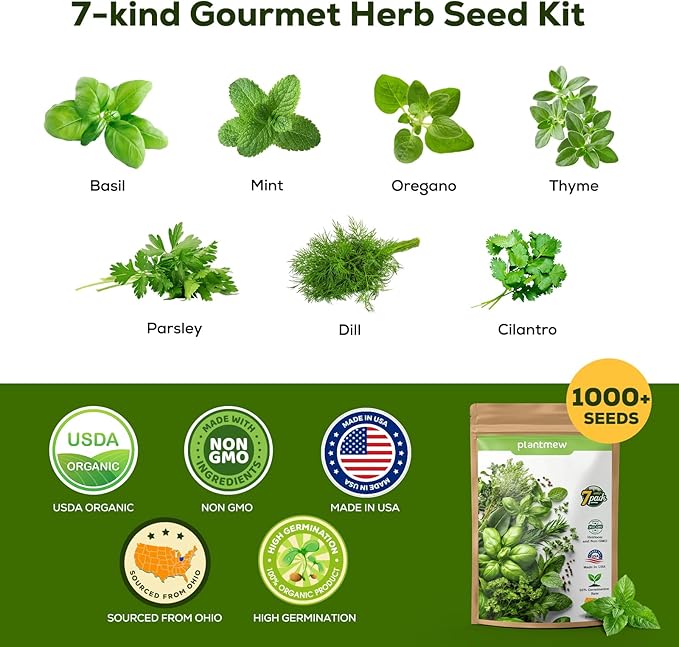 12-Pod Gourmet Herb Seed Kit Compatible with All Hydroponics- Basil, Parsley, Thyme, Mint, Cilantro, Dill, Oregano - Universal Seed Starter Pods Indoor Gardening (12-Pod)
