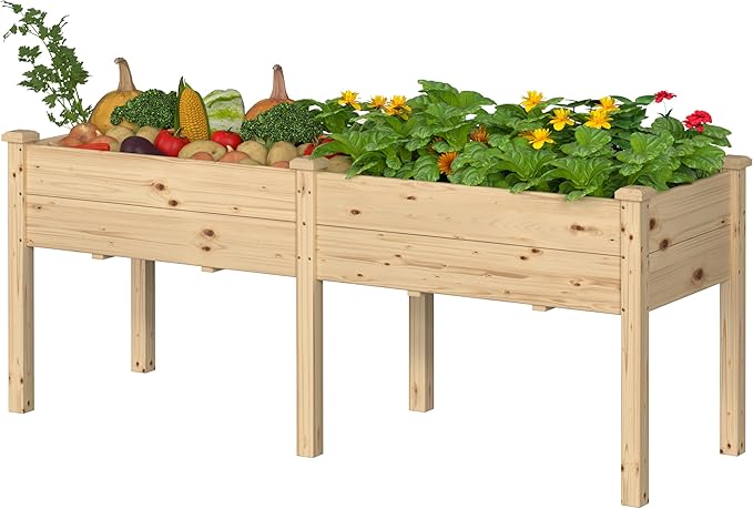 MUPATER 6x1.8ft Raised Garden Bed with Legs, Planter Box with Drainage Holes, Wood Raised Bed Garden for Plants, Vegetables, Flowers, Herbs, 309 lbs Capacity, 6.8 Cubic Feet Big Space, Natural Wood