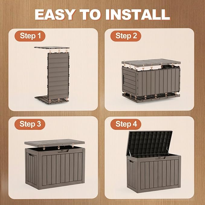 EFU Outdoor Storage Box 55 Gallon Deck Box (Indoor & Outdoor) Lockable UV Resistance Waterproof Resin Storage Bin Storage Box for Outdoor,Patio Storage(Taupe)