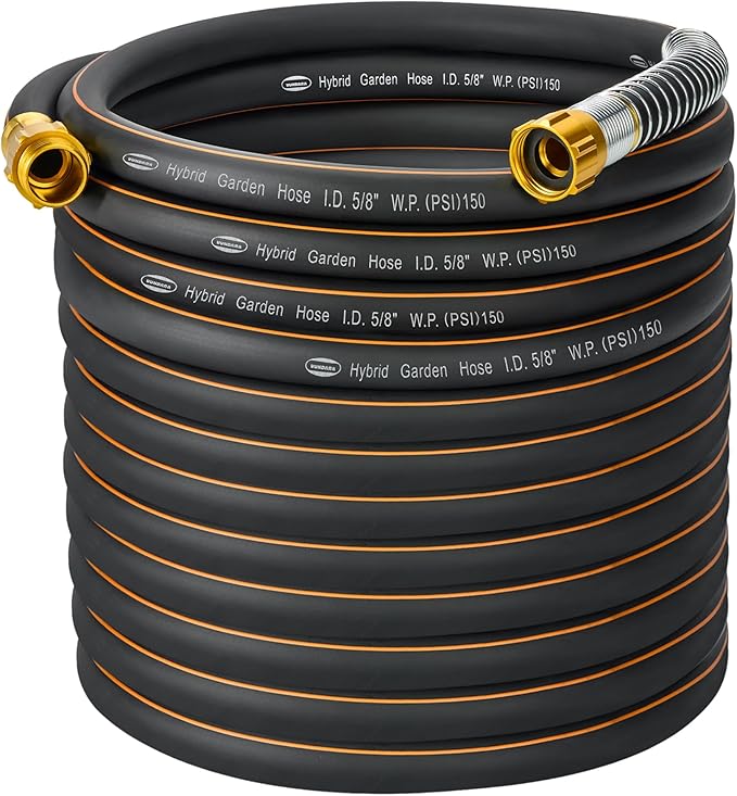 5/8 in. × 100 ft. High Flow Heavy Duty Garden Hose Flexible Hybrid Rubber Water Hose, No Memory Durable Premium Water Hose for Watering, Irrigation, Water Transfer Pump