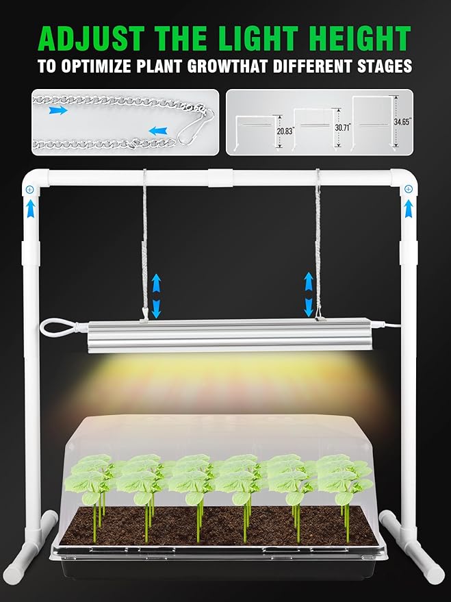 Seed Starter Tray with Grow Light and Heat Mat, 8'' Humidity Dome, 1020 Plant Starter Trays Seed Starter Kit, Grow Light Stand for Seed Starting & Seedling Growing, Height Adjustable