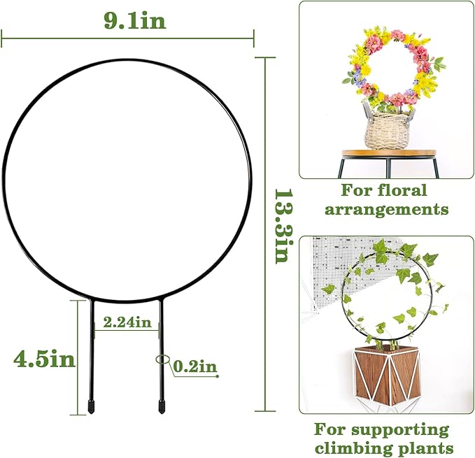 Halatool 4 Pack Black Metal Trellis for Potted Plants, Round Garden Houseplant Hoya Plant Trellis for Climbing Plants Outdoor Garden Trellises with 10 Plant Twist Tie for Vines Potted Plants Flower