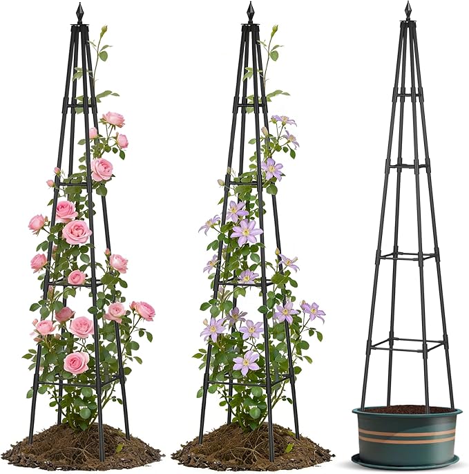 Obelisk Trellis for Climbing Plants, 6 FT Garden Trellises with 16mm Thickened Plastic-Coated Metal Pipes, Trellis for Climbing Potted Plant Vine Flower Rose Vegetable Tomato Cucumber Outdoor Indoor