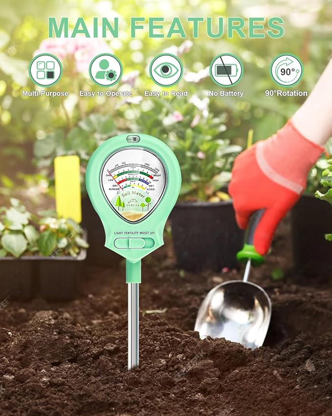 2024 Upgraded Soil Moisture Meter for Plants, Soil pH Meter, 4-in-1 Soil Tester for Light/Moisture/pH/Fertility, Plant Water Meter for Garden, Lawn, Farm, Indoor & Outdoor