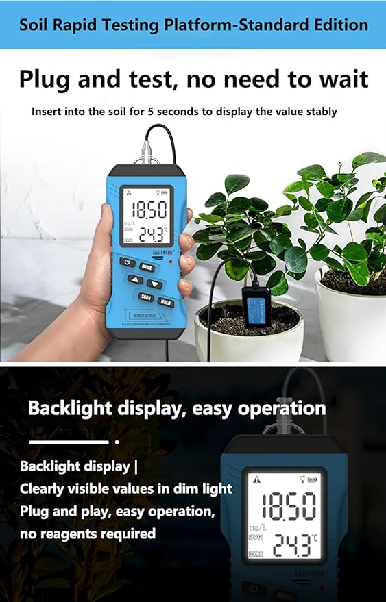 7 in 1 Soil Tester, Digital PH Meter for Soil, NPK Tester with Moisture & Temperature Sensor, Backlit LCD Garden Soil Test Kit for Lawn, Farm, Indoor/Outdoor Plants