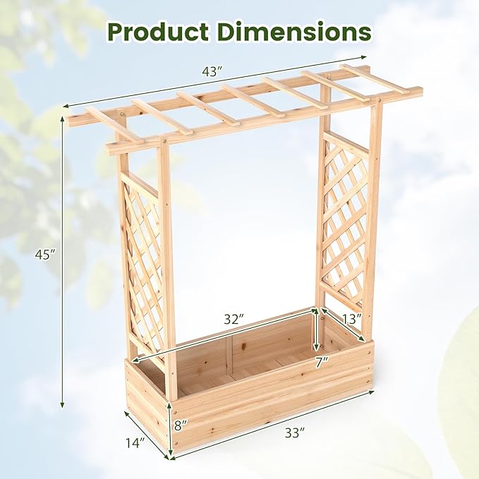 S AFSTAR Raised Garden Bed with Trellis, 2 Pieces Fir Wood Planter Box with Flat Roof & Drainage Holes, Vertical Planter Raised Bed for Climbing Plants, Flowers & Vegetables, 43" x 14" x 45" (Natural)